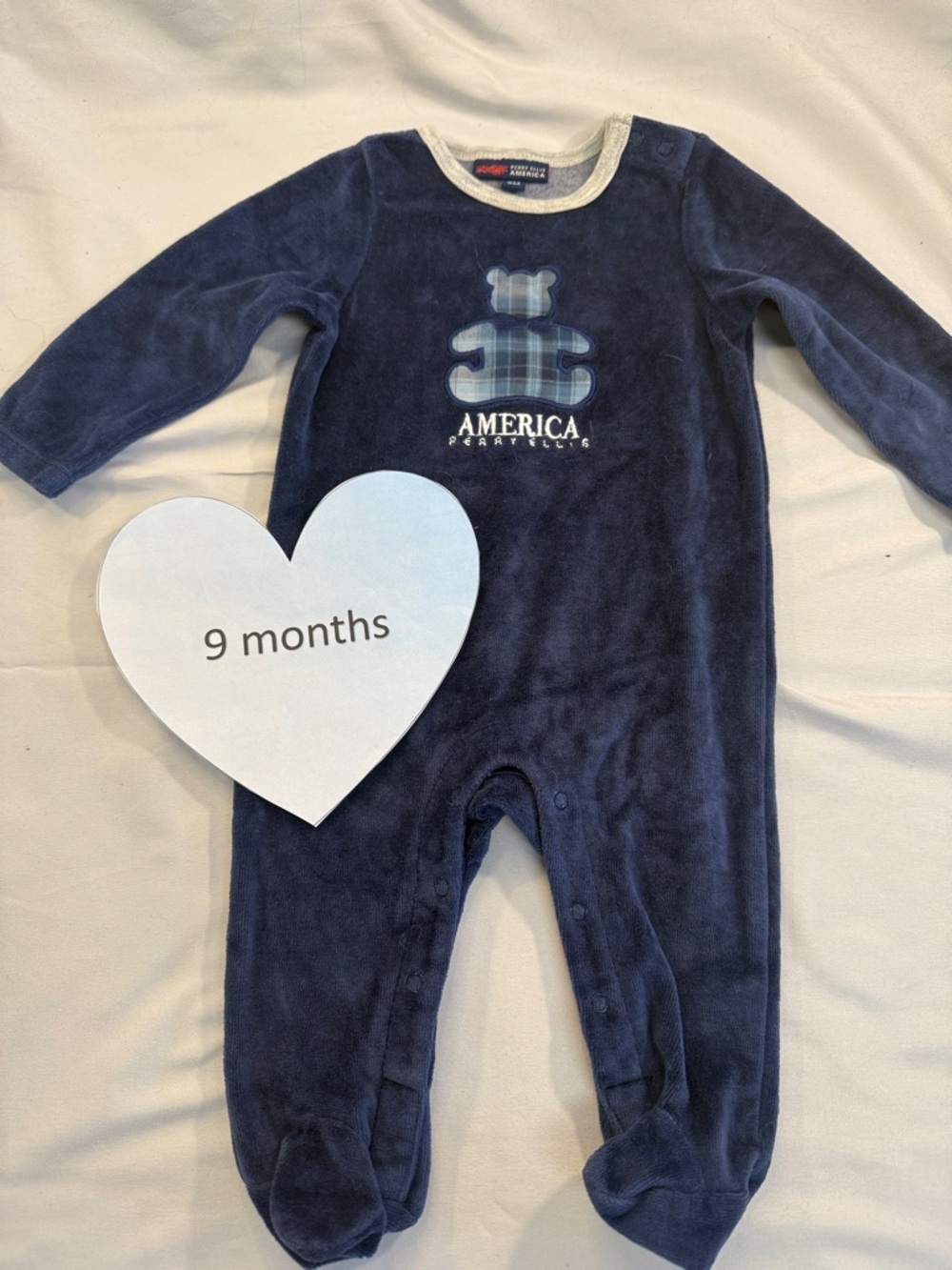 Perry Ellis - Navy Blue Kids One Piece soft velour sleeper/romper